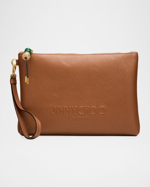 Jimmy Choo Zipped Raffia Flat Pouch | Neiman Marcus