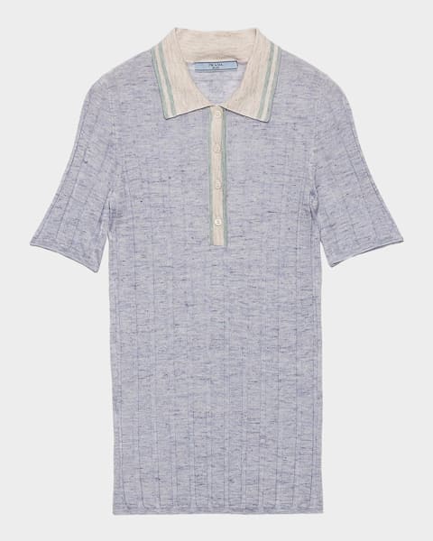 Prada Silk Knit Long-Sleeve Polo Shirt | Neiman Marcus