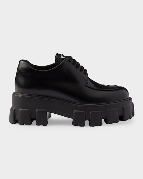 Prada Brushed Leather Monolith Loafers | Neiman Marcus