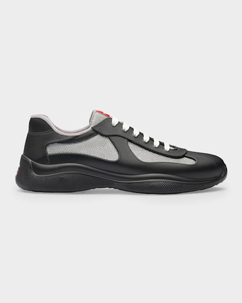 Prada Men's Speedrock Leather & Mesh Fabric Sneakers | Neiman Marcus