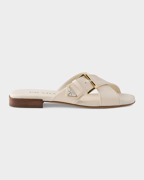 Prada 65mm Knotted Metallic Leather Sandals | Neiman Marcus