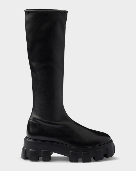 Prada Monolith Studded Leather Ankle Boots | Neiman Marcus display picture 1