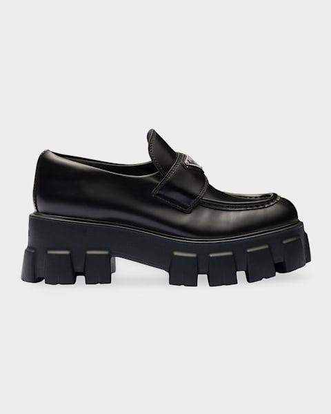 Prada Monolith Brushed Leather Lace-Up Shoes | Neiman Marcus