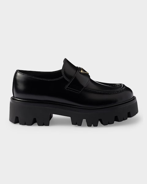 Prada Brushed Leather Monolith Loafers | Neiman Marcus