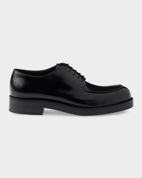 Prada Men's Brushed Leather Derby Shoes | Neiman Marcus