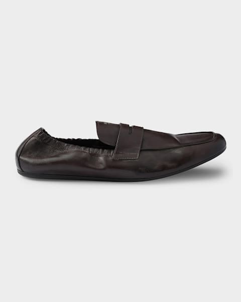 Prada Men's Leather Moc-Toe Penny Loafers | Neiman Marcus