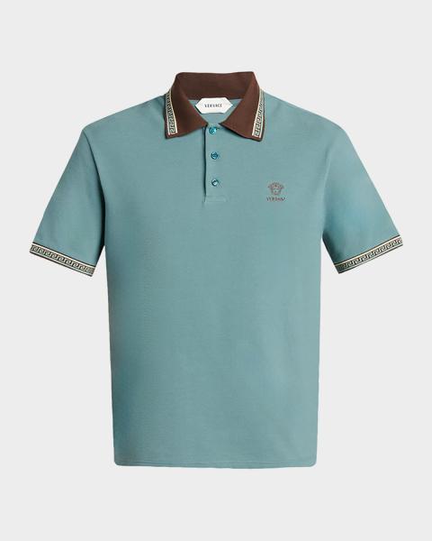 Versace Men's Embroidered Cotton-Jersey Polo Sweatshirt | Neiman