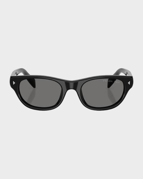 Triangle Logo Rectangle Acetate & Metal Sunglasses | Neiman Marcus