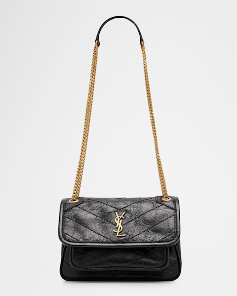 Saint Laurent Niki Large Flap YSL Shoulder Bag in Crinkled Leather