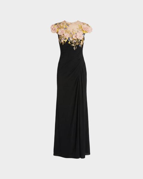 mac duggal a-line deep-v ruffled tulle midi dress Sleeveless Deep V-Neck Ruffle Gown Color:dark purple DY3-3F 10 Hairstyles for Different neck Sheer cap sleeves