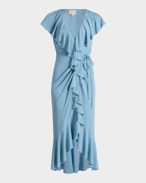 Prada Polka-Dot Marocain Midi Dress with Neck-Tie | Neiman Marcus