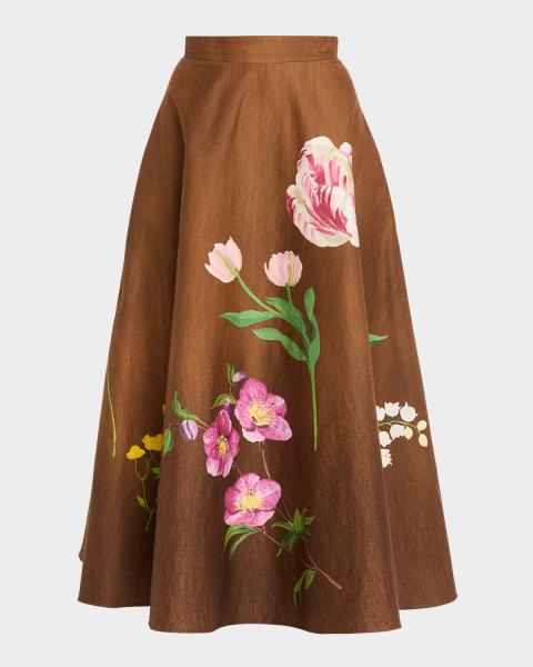 Oscar de la Renta Shell Crochet Knit Flared Midi Skirt | Neiman Marcus