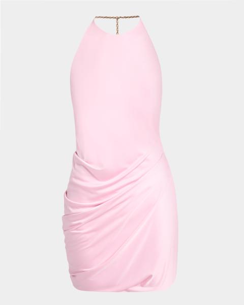 versace pink safety pin dress Versace Safety Pin Draped Flared Mini Dress, Female, Pink, 42