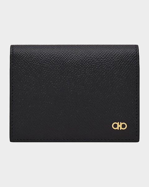 Ferragamo Men's Revival Gancini Bi-Fold Leather Wallet, Black/Red