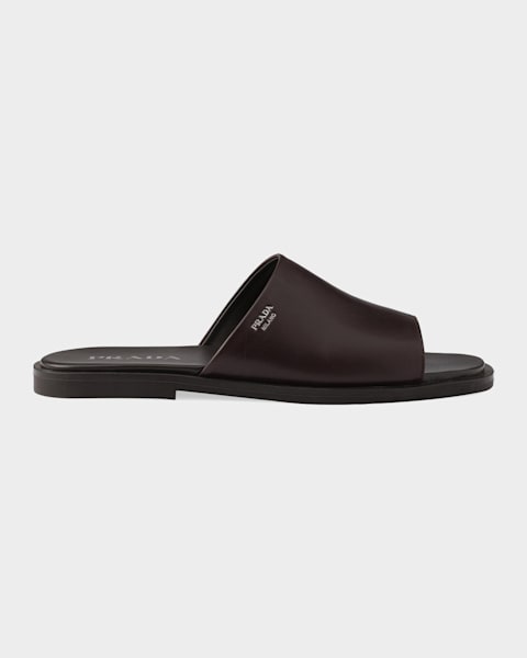 Prada Men's Woven Leather Cross-Strap Slides | Neiman Marcus