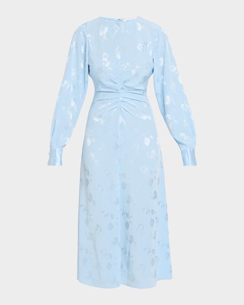 Mac Duggal High-Neck Beaded Long-Sleeve Midi Dress