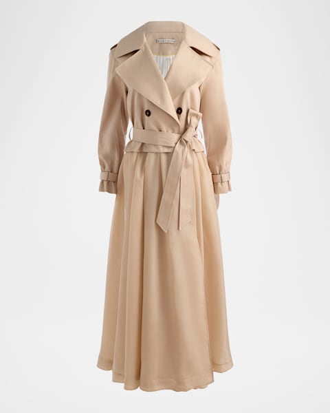 ALICE + OLIVIA Ellie Metallic Brocade Godet Trench Coat | Neiman