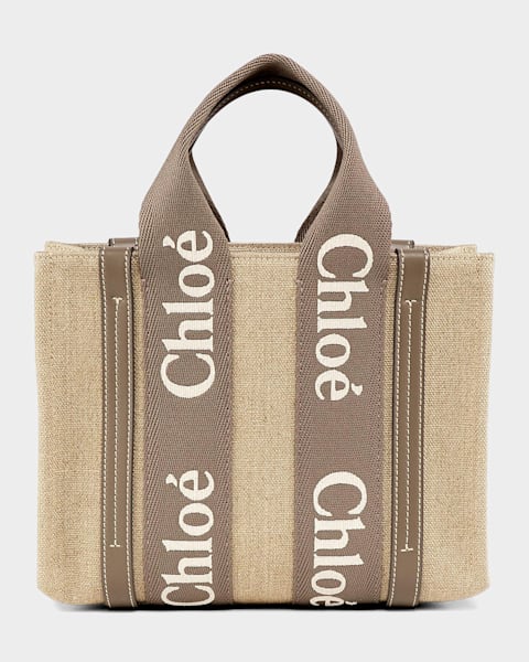 Chloe Woody Logo-Strap Linen Tote Bag | Neiman Marcus