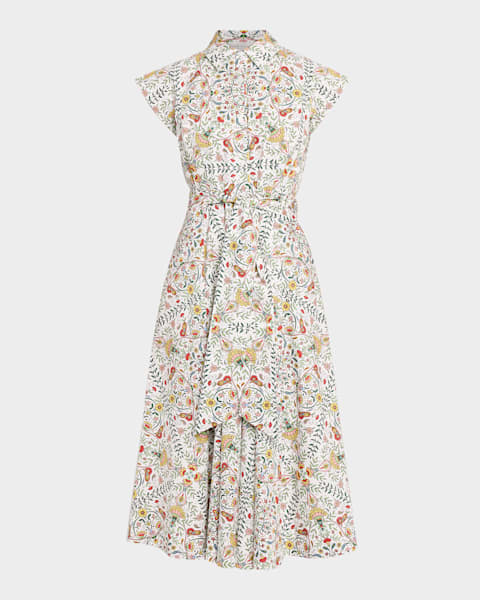 Elie Tahari The Aimee Tiered Floral-Print Midi Dress | Neiman Marcus