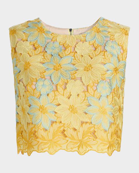 Chloé Lace-Trim Floral Silk Jacquard Camisole Top | Neiman Marcus