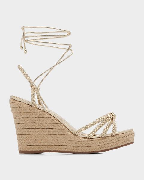 Jimmy Choo 100mm Dree Metallic Leather Espadrille Wedge Sandals