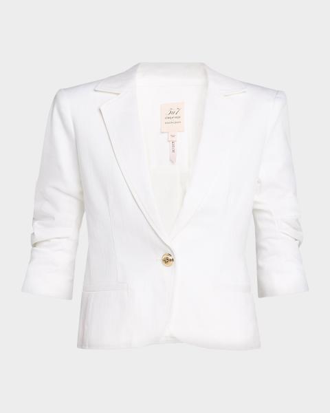 Cinq à Sept Khloe 3/4-Sleeve White Denim Blazer | Neiman Marcus