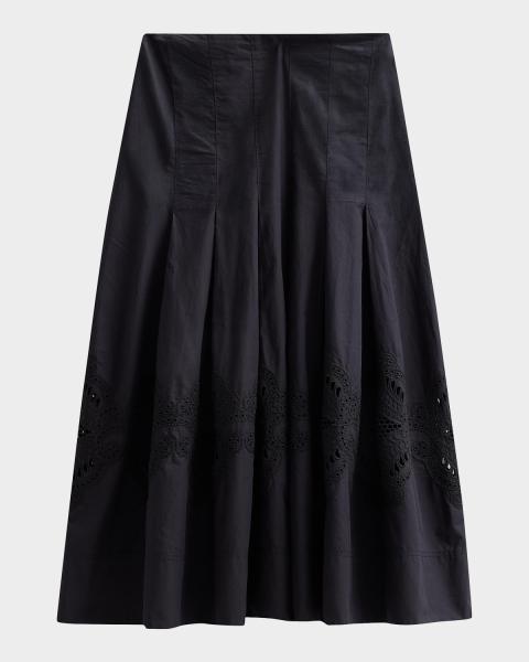 Max Mara Studio Pleated Floral Lace Midi Skirt | Neiman Marcus