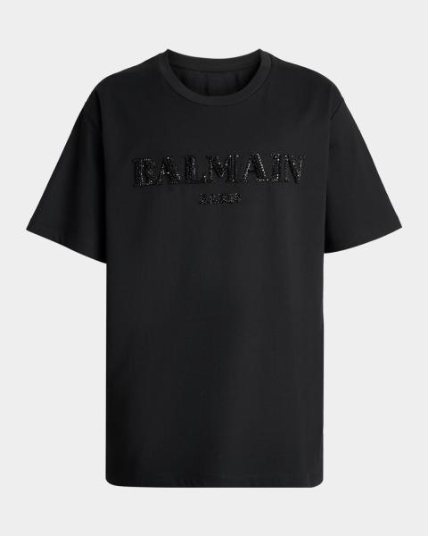 Balmain Men's Terry Logo PB Labyrinth Jacquard T-Shirt | Neiman Marcus