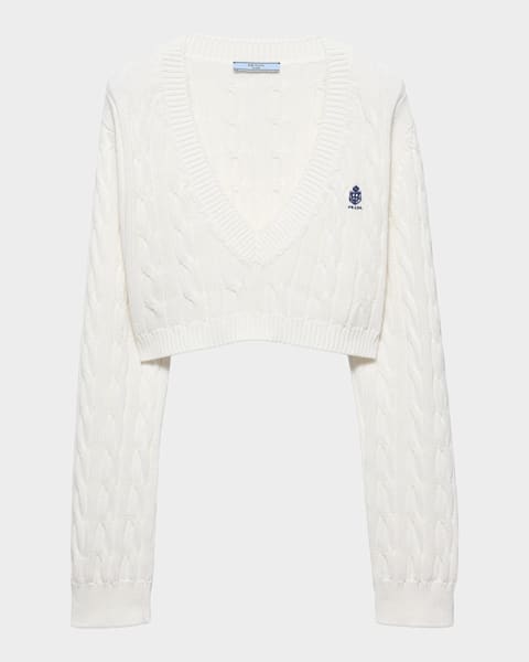 Prada Bicolor Cropped Knit Sweater | Neiman Marcus