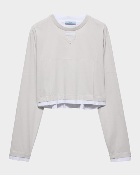 Prada Long-Sleeve Striped Cotton T-Shirt | Neiman Marcus