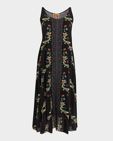 Johnny Was Socorro Floral-Print Embroidered Mesh Maxi Dress | Neiman Marcus