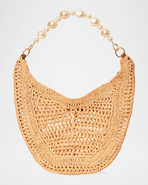 BTB Los Angeles Hazel Floral Woven Raffia Hobo Bag | Neiman Marcus