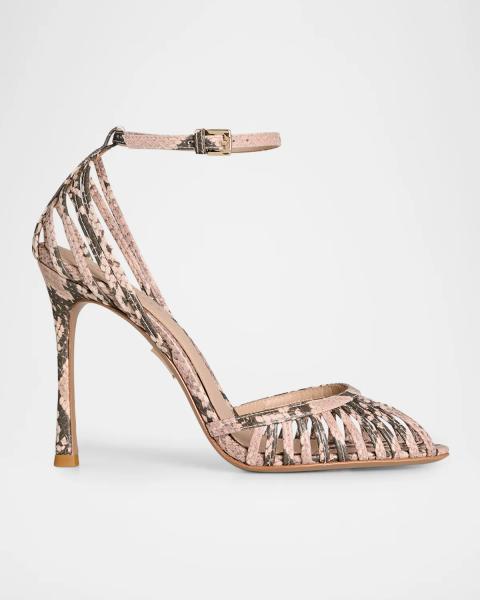 Rene Caovilla Multicolor Strass Snake-Wrap Stiletto Sandals