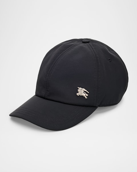 Burberry Men's Check Cursive Logo Gabardine Baseball Cap | Neiman