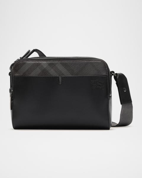 Burberry Men's Pop Check Mini Leather Case Crossbody Bag | Neiman