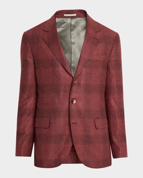 dunhill Men's Wool and Linen Tattersall Check Single-Breasted
