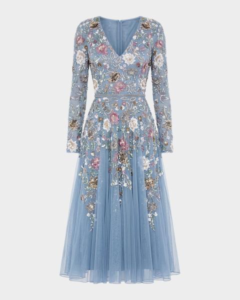 neiman marcus beaded dress Mac Duggal Floral Tweed royal blue mermaid prom dress Soft blue hues in Size:56R Coat - 50 Waist (+$10)