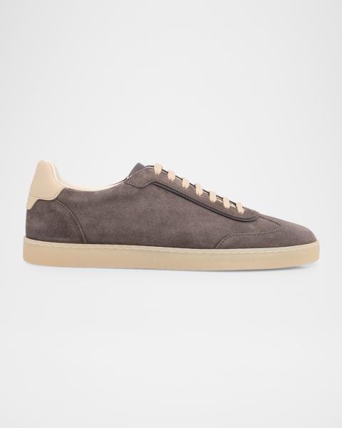 Brunello Cucinelli Men's Vulcanized-Sole Leather Low-Top Sneakers