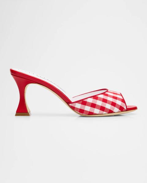 Manolo Blahnik Ballerimu Gingham Mules | Neiman Marcus