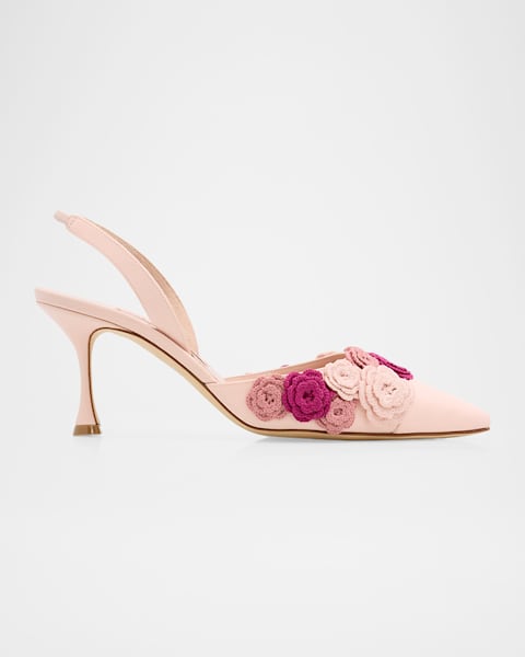 Manolo Blahnik 70mm Apidosa Embellished Satin Bow Pumps | Neiman