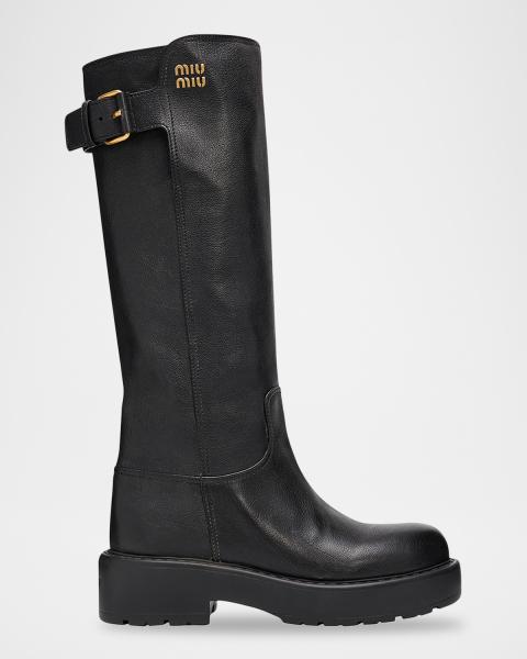 Miu Miu Suede Tall Moto Boots | Neiman Marcus