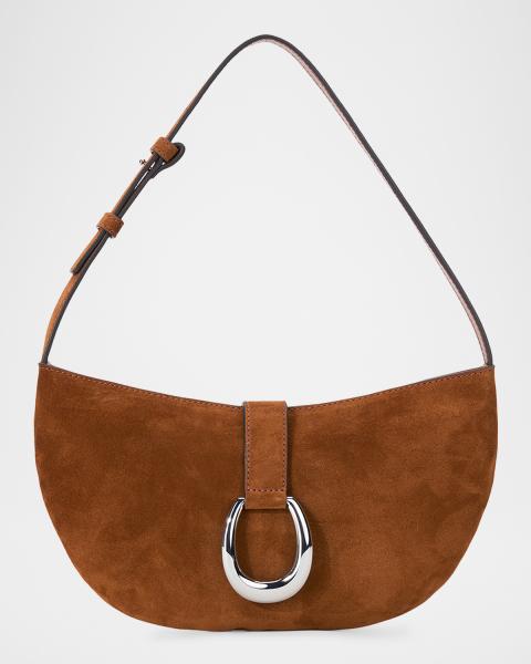 STAUD Brooklyn Buckled Suede Shoulder Bag | Neiman Marcus