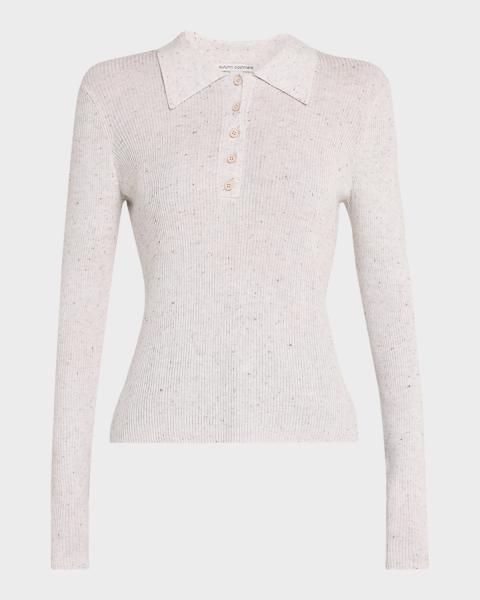 Prada Silk Knit Long-Sleeve Polo Shirt | Neiman Marcus