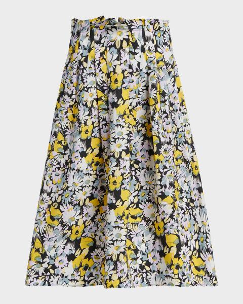 Marni Floral Ruffle Midi Skirt | Neiman Marcus