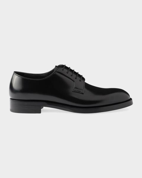 Prada Men's Brushed Leather Derby Shoes | Neiman Marcus