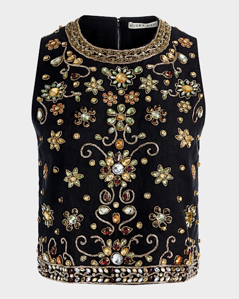 Prada Embroidered Linen Top | Neiman Marcus