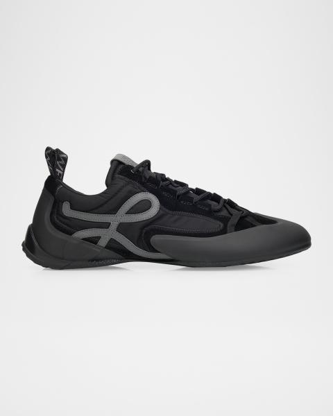 FENDI ブラックファブリック ハイカットFFフラッシュレースアップスニーカー Fendi Men's FF Flow Mid-Top Sneakers | Neiman Marcus