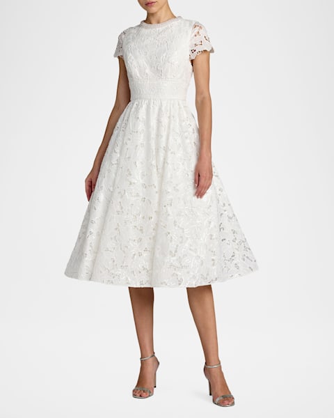 mac duggal cotton floral eyelet embroidered midi-dress Green Strapless Floral Embroidered Midi Dress