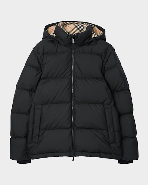 Burberry Men's Check-Zip Down Jacket | Neiman Marcus