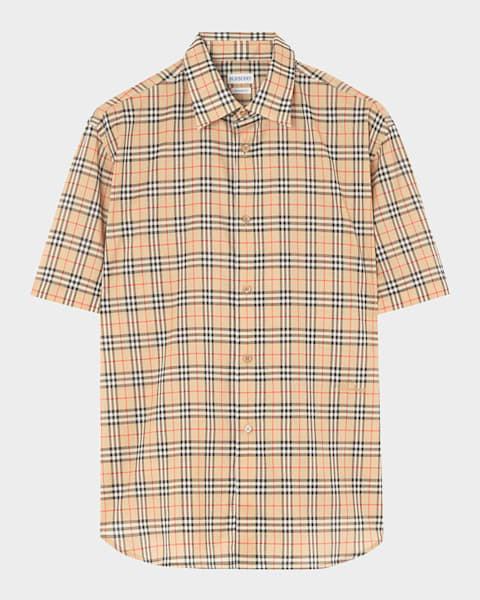 burberry dress shirt mens short sleeve Burberry Men's SHEFFORD Gray Check Short Sleeve Shirt 8084691, small